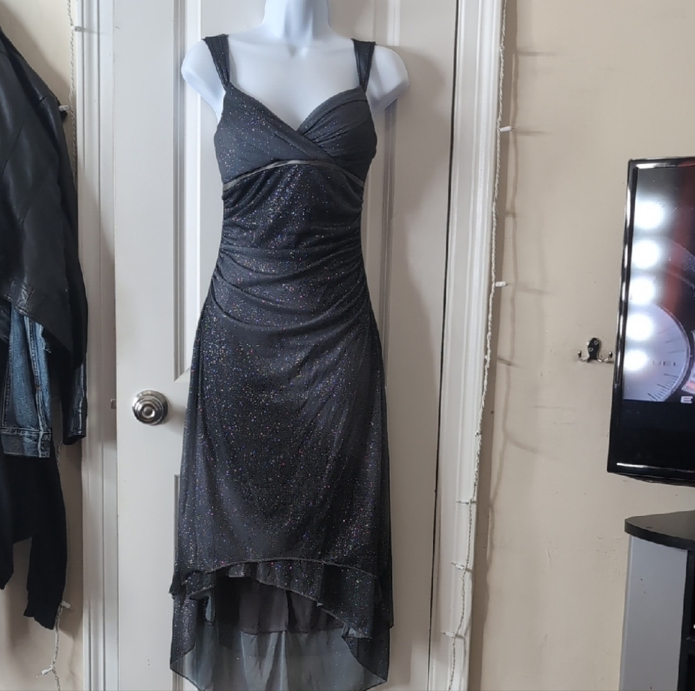 Ruby Rox Gray/Blue Glitter High Low Dress